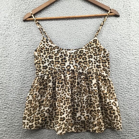 Love Tree Leopard Print Peplum Camisole Top Tan S - Picture 1 of 3